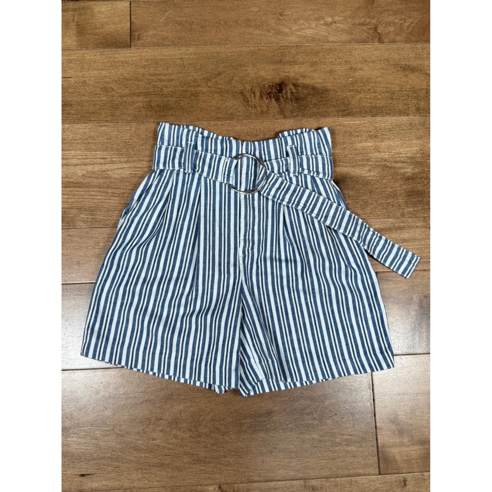Free People Indigo Stripe Utility Shorts High Waist Boho Cotton Pleated Womens 0